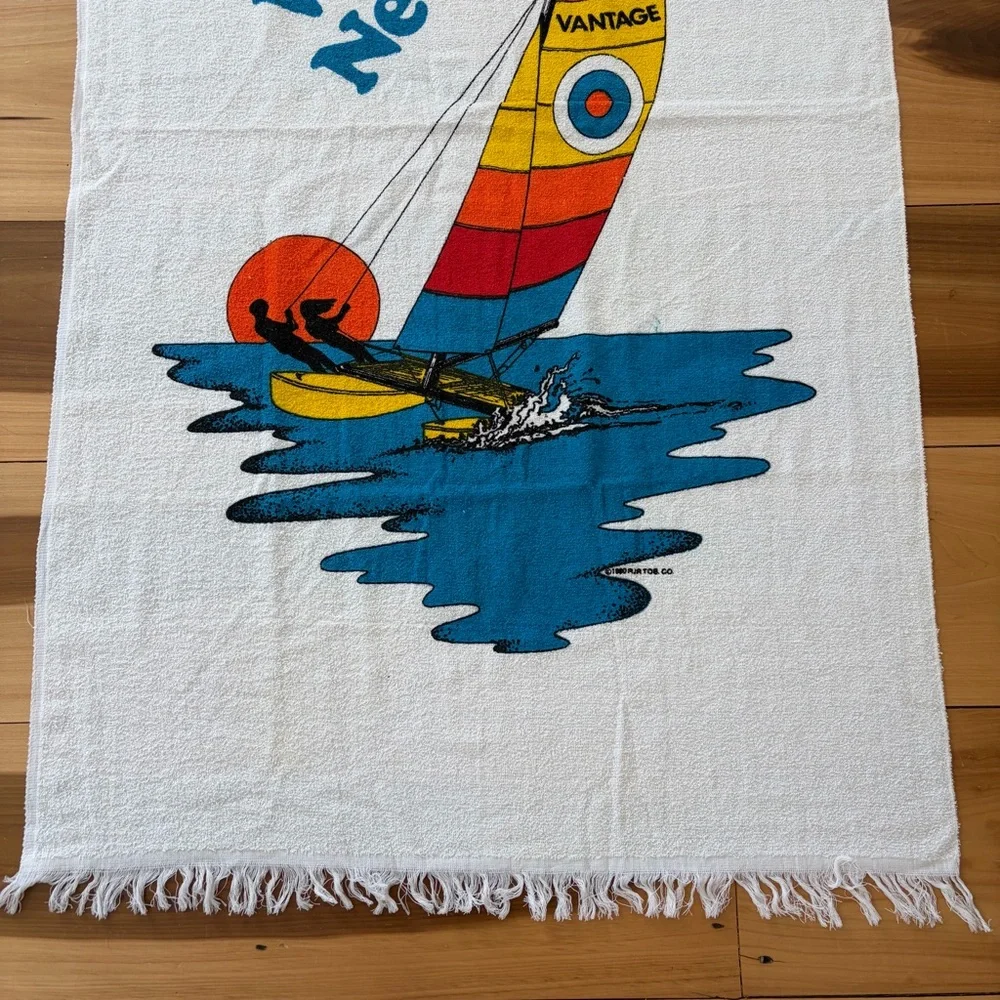 Vtg 80s Wildwood New Jersey 1980 RJR Tob. Co. Beach Towel Retro Windsurf NOS